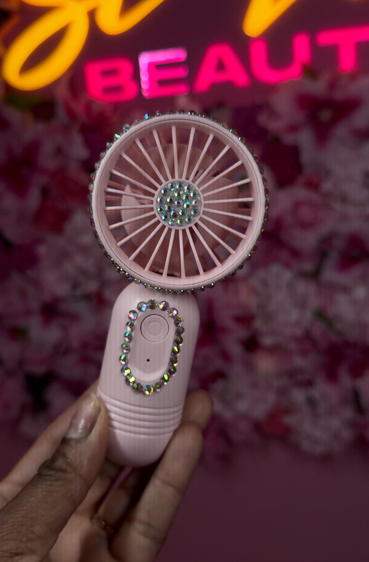 Hand held portable fan, rechargeable battery fan, 3 speed mini usb fan, eyelash extension drying fan. Bling personal fan.
